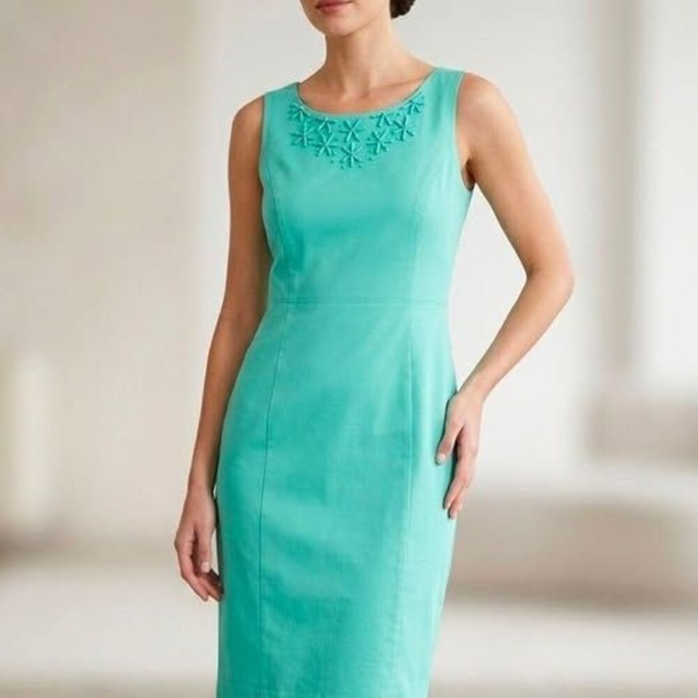 NWT Rafaella African Turquoise Teal Stretch Doubleweave Sheath Dress - Size 14